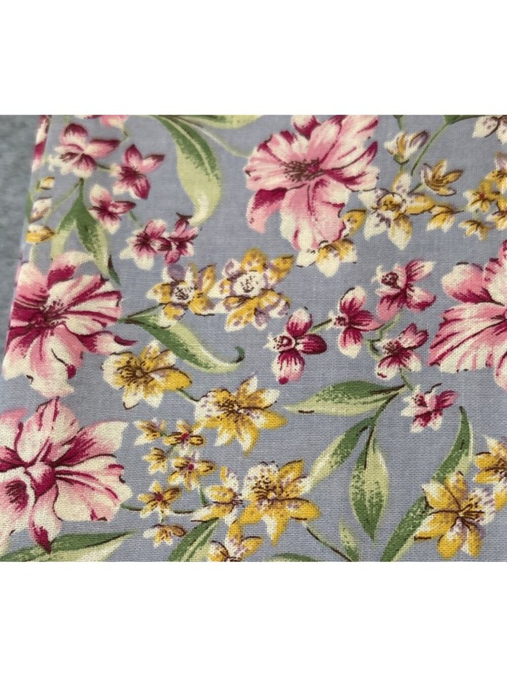 Floral Cotton Fat Quarter Fabric 18x22" Blue Background Pink Yellow Flowers